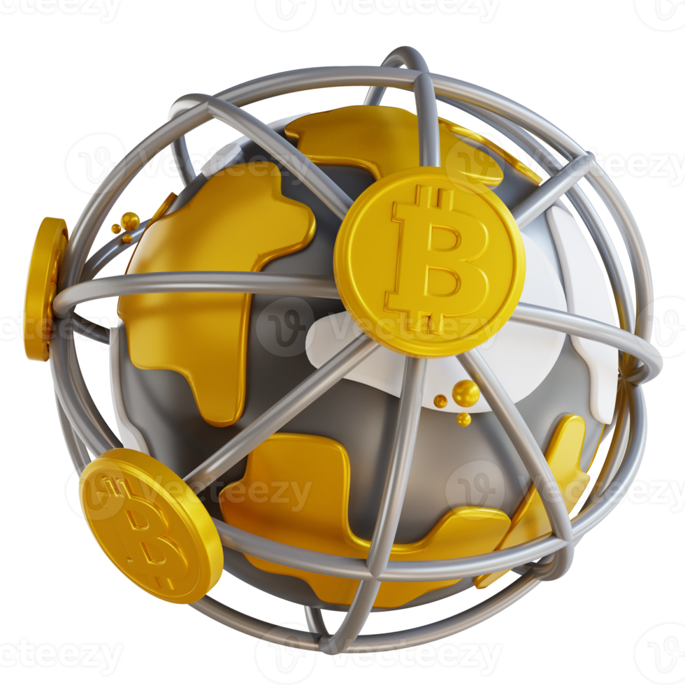 3D illustration global bitcoin png