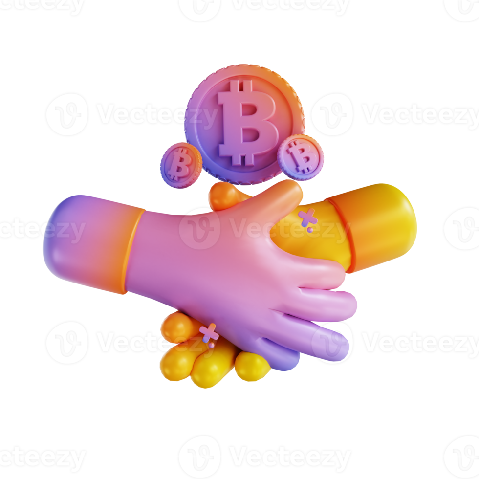 3D illustration colorful bitcoin agreement png