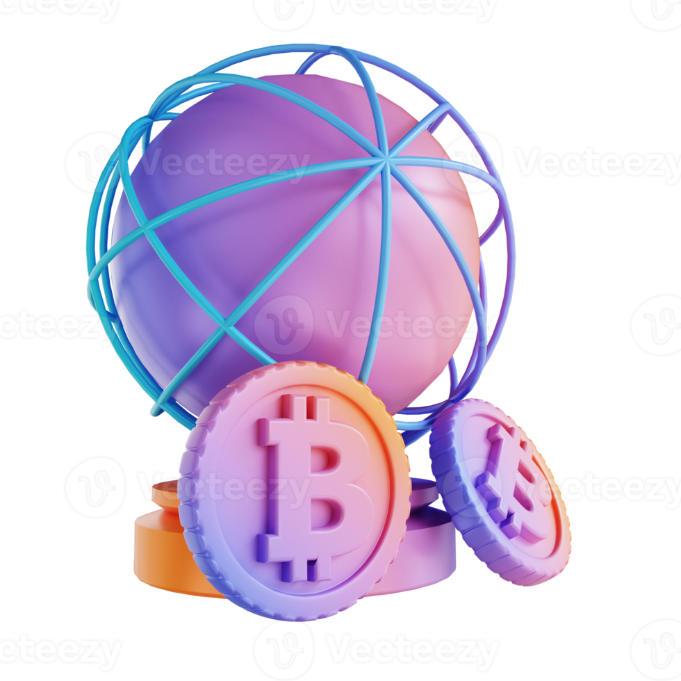3D illustration colorful global bitcoin png