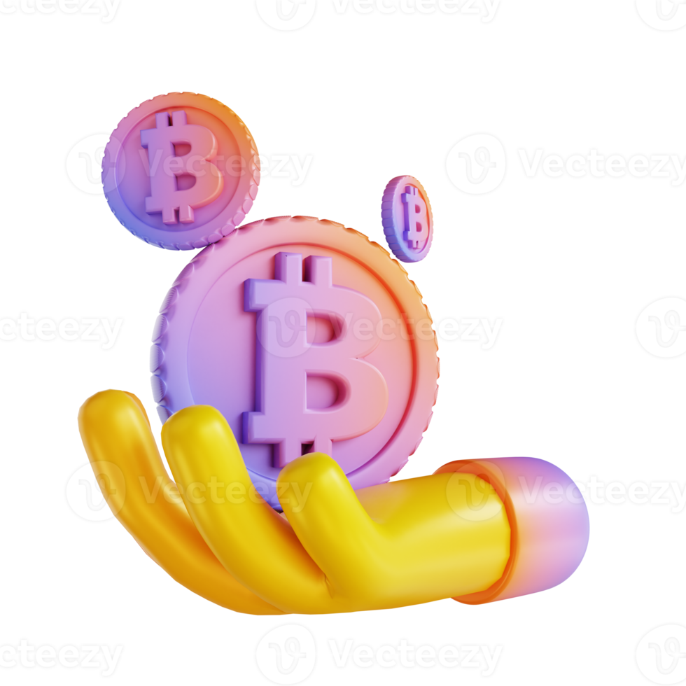 3D illustration colorful hand and bitcoin png