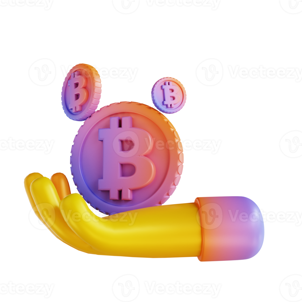 3D illustration colorful hand and bitcoin png