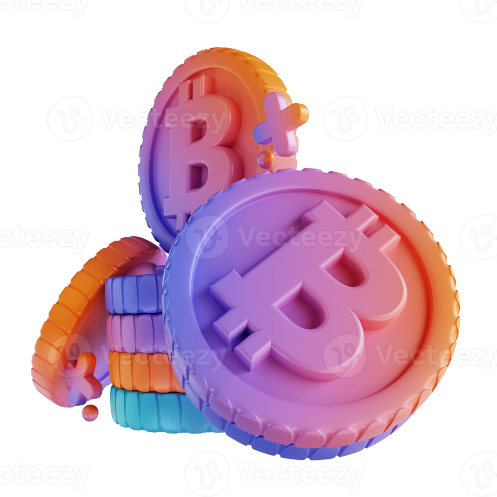 3D illustration colorful bitcoin stack png