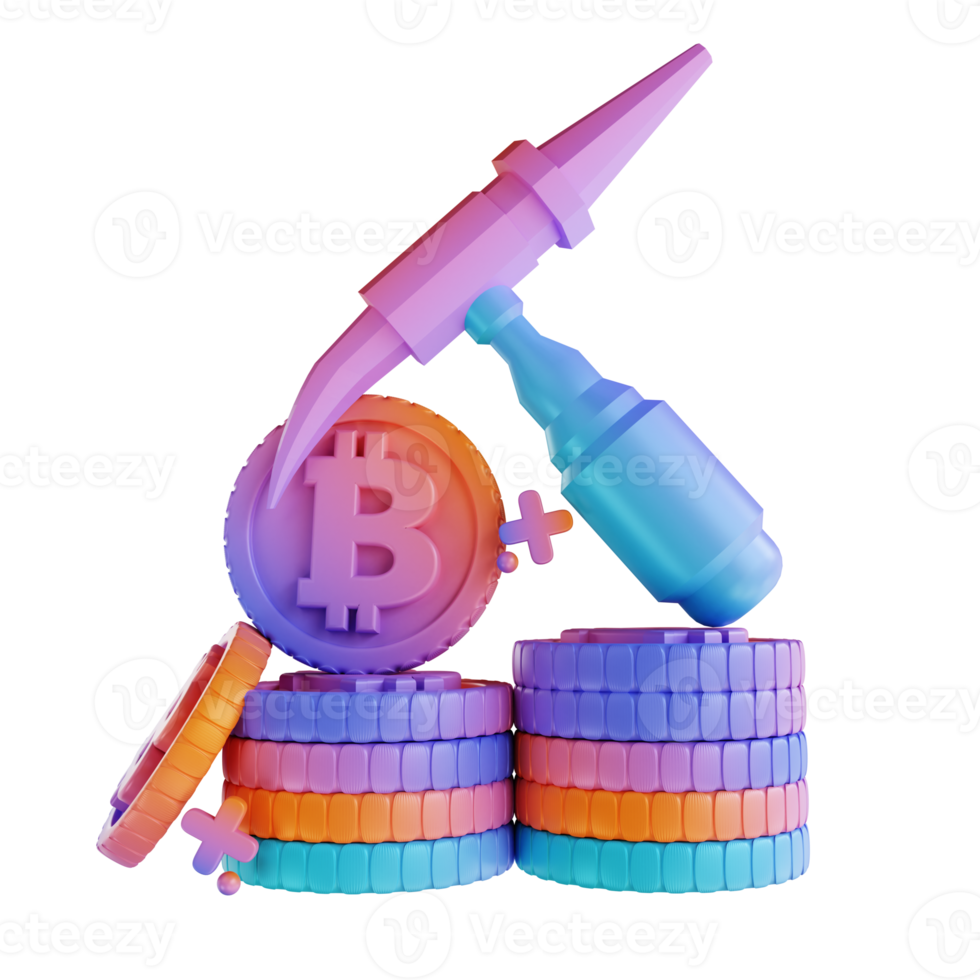 illustrazione 3d mining bitcoin colorato png