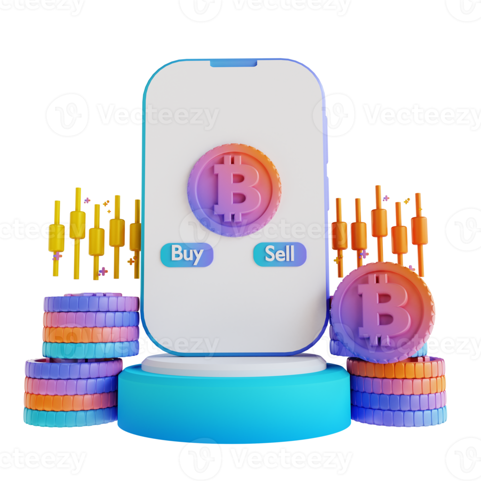 3D illustration buy and sell bitcoin png