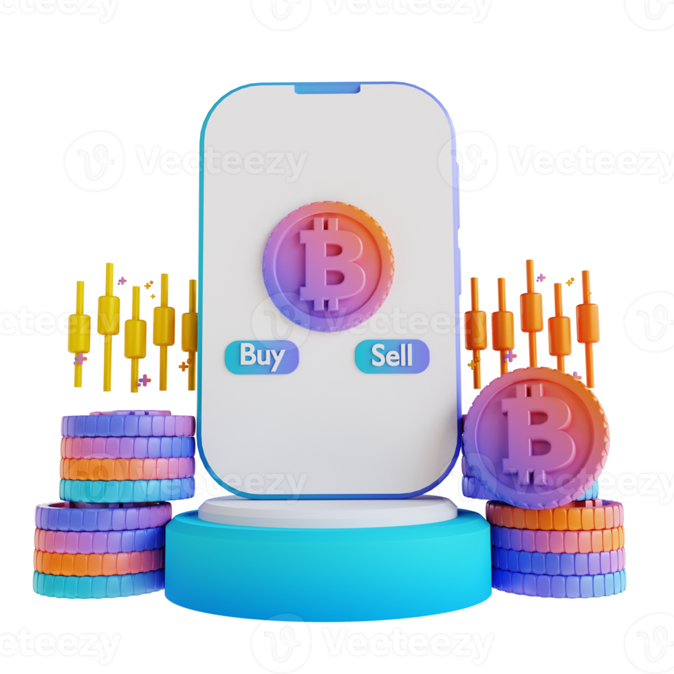 illustration 3d acheter et vendre des bitcoins png