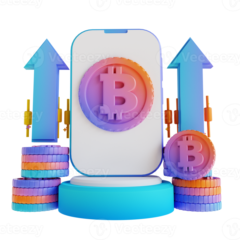 3D illustration podium up bitcoin trading png