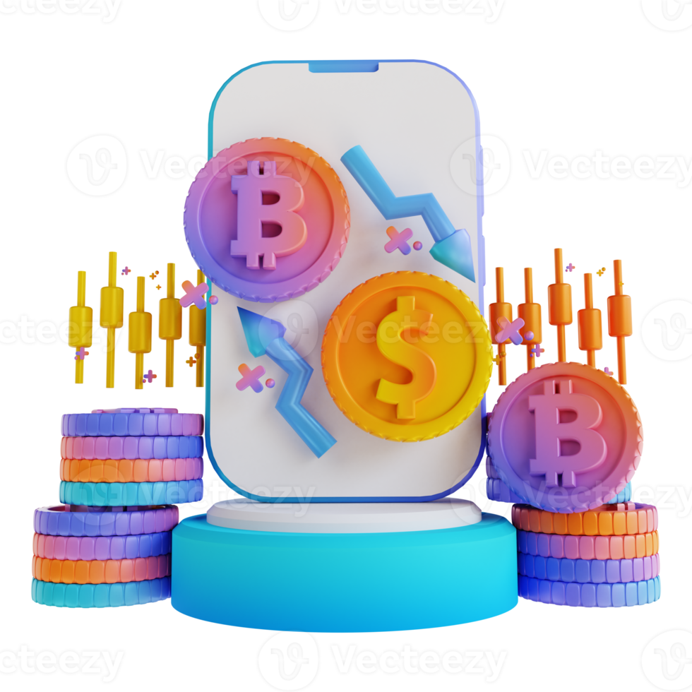 3D illustration podium bitcoin exchange png