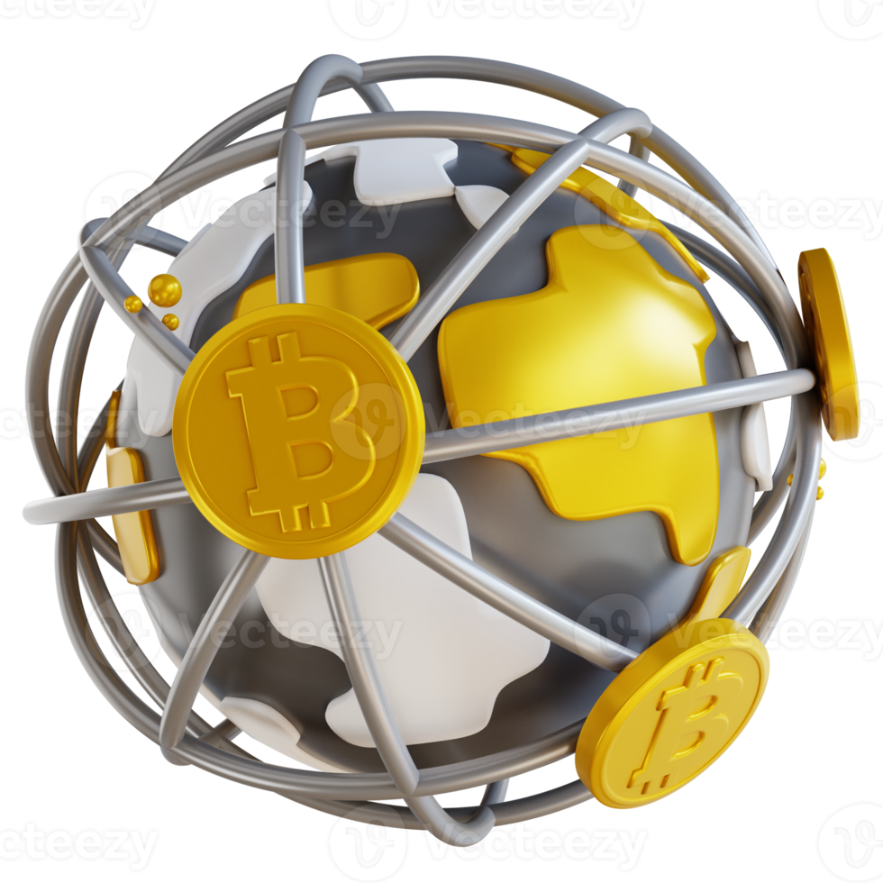 3D illustration global bitcoin png