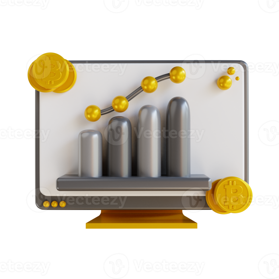 3D illustration computer and bitcoin analysis png