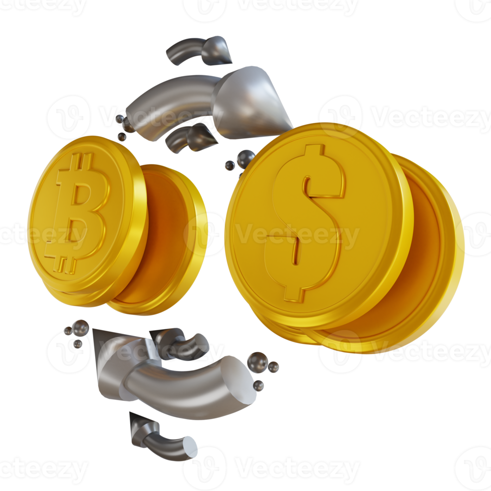 3D illustration bitcoin exchange png