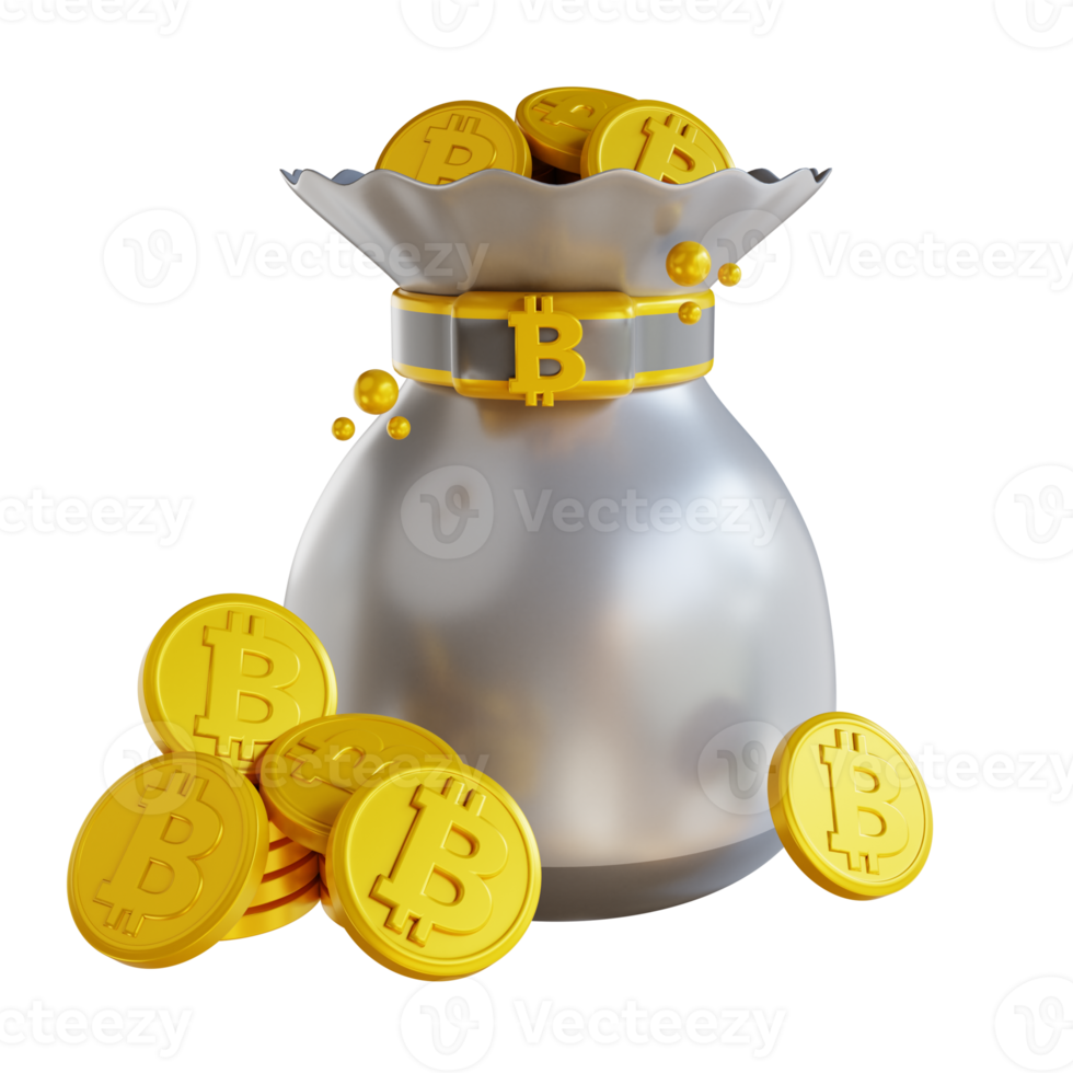3D illustration  bitcoin pouch png
