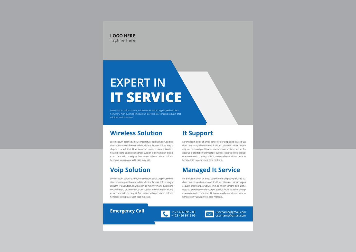 IT service and management flyer template idea sample. Business abstract vector template. Annual Report, Cover, Poster, Flyer, Simple Business flyer layout template.