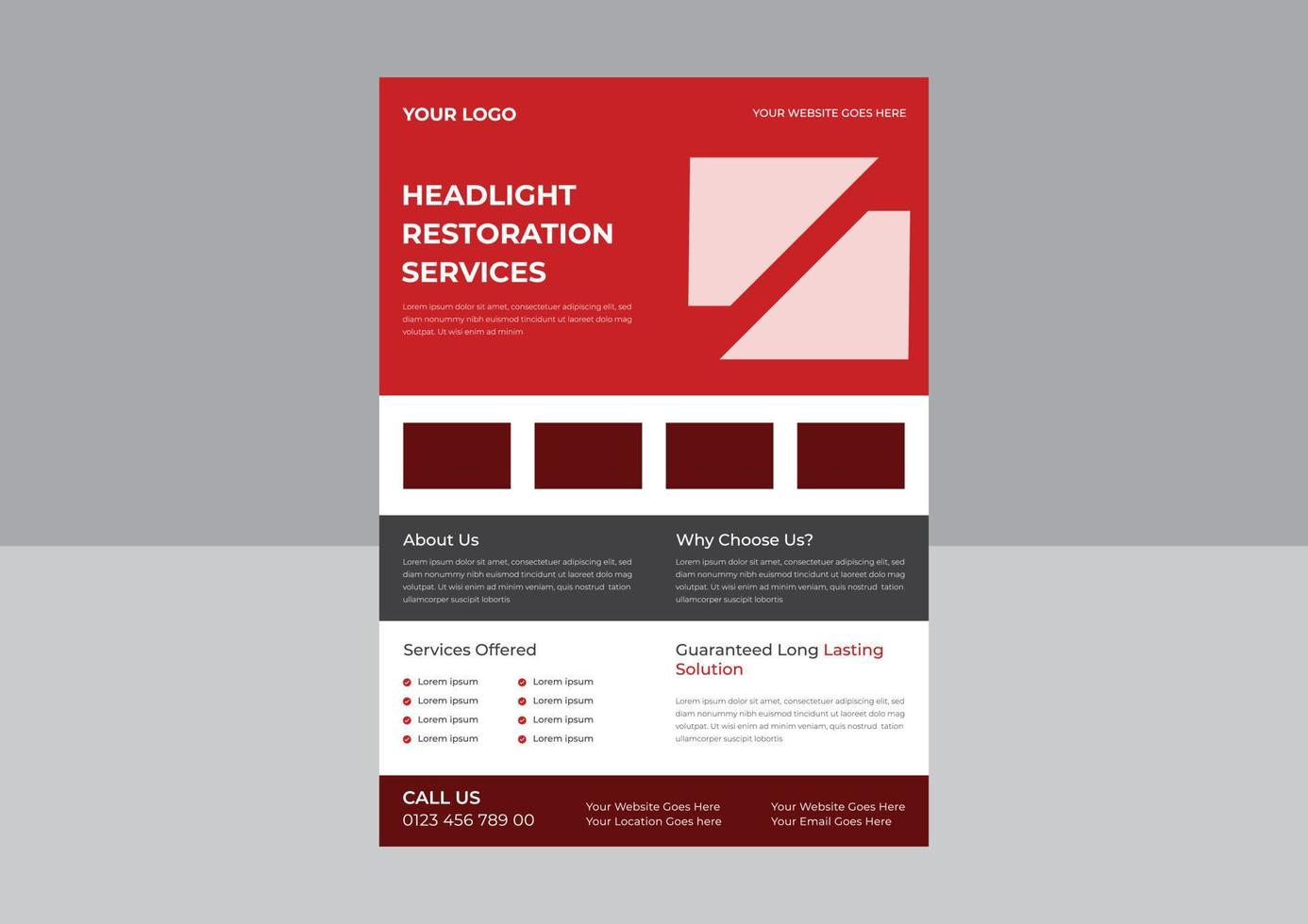 Headlight flyer template design template, Headlight repair services flyer design, Headlight repair service poster leaflet design. cover, a4 size, flyer, print ready vector