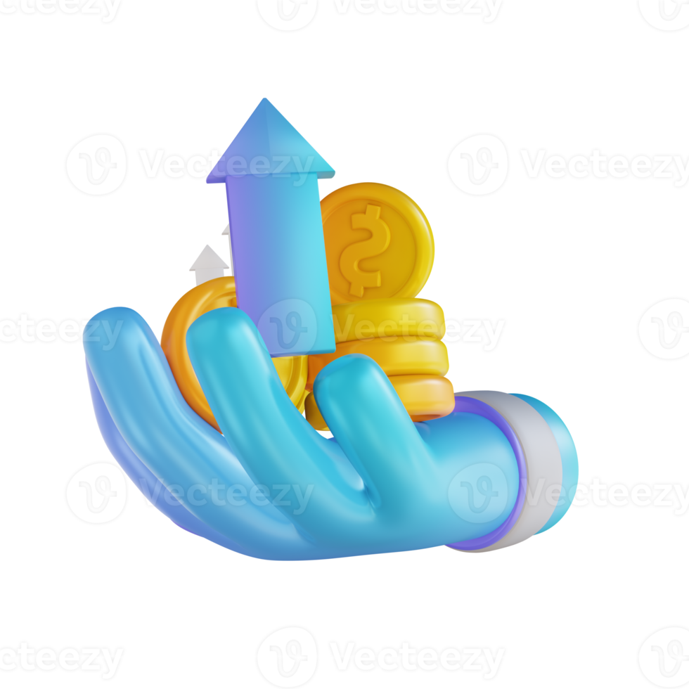 3D illustration colorful hand and top up money png