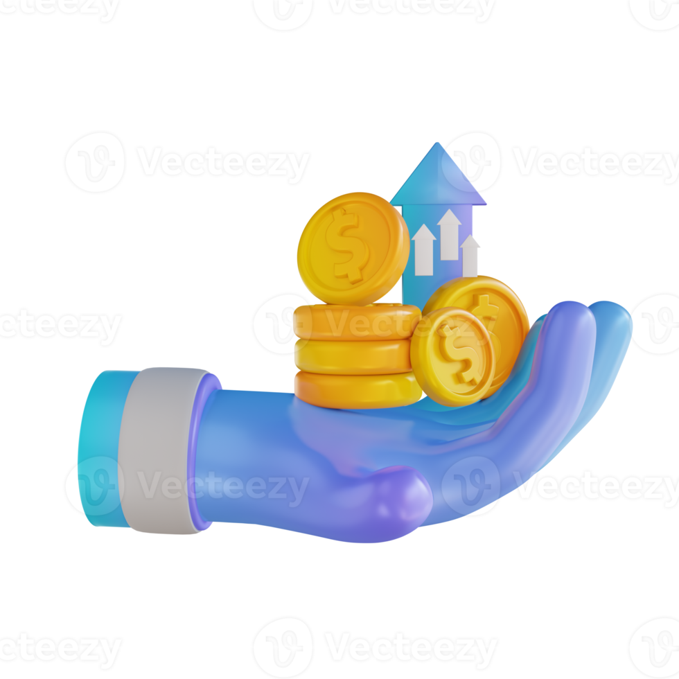 3d illustratie kleurrijke hand en geld opwaarderen png