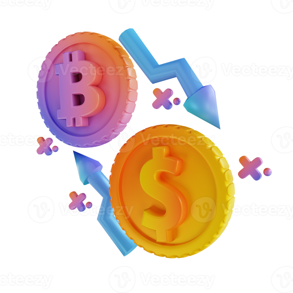 3D illustration colorful bitcoin exchange png