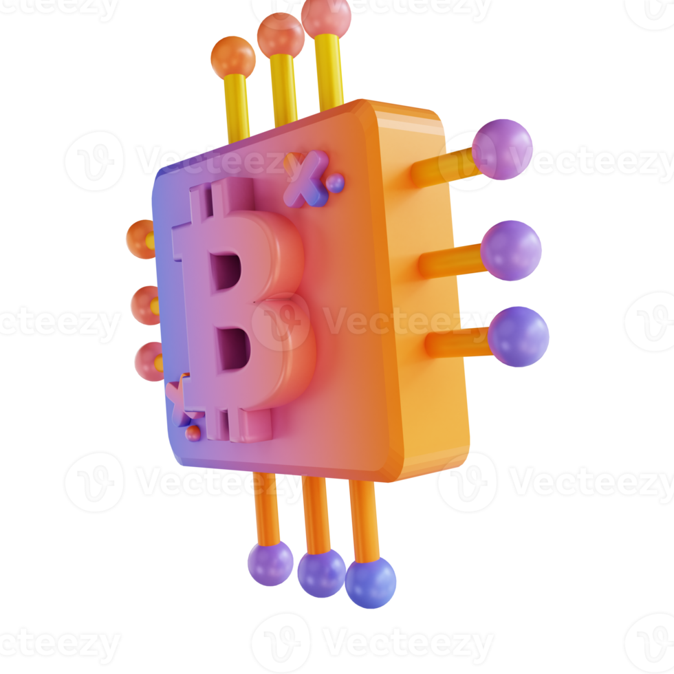 3D illustration colorful bitcoin cpu png