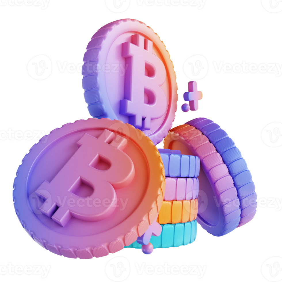 3D illustration colorful bitcoin stack png