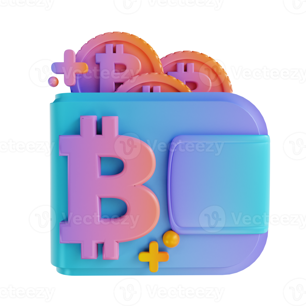 3d illustration färgglada plånbok bitcoin png