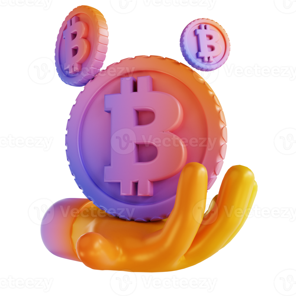 3D illustration colorful hand and bitcoin png