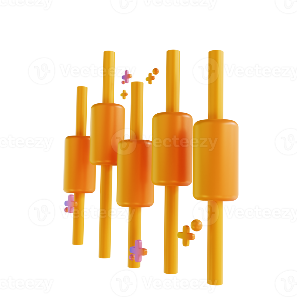 3D illustration colorful bitcoin candle stick png