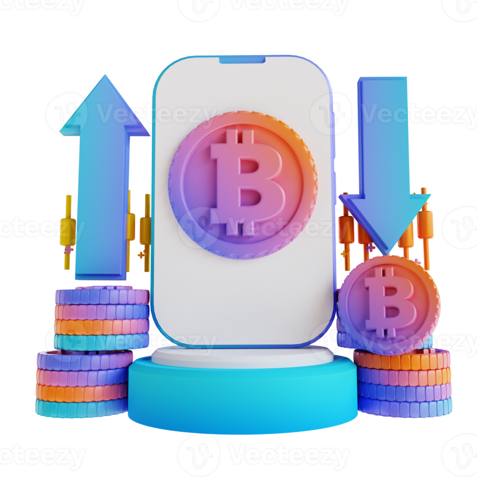 3D illustration podium up and down bitcoin trading png