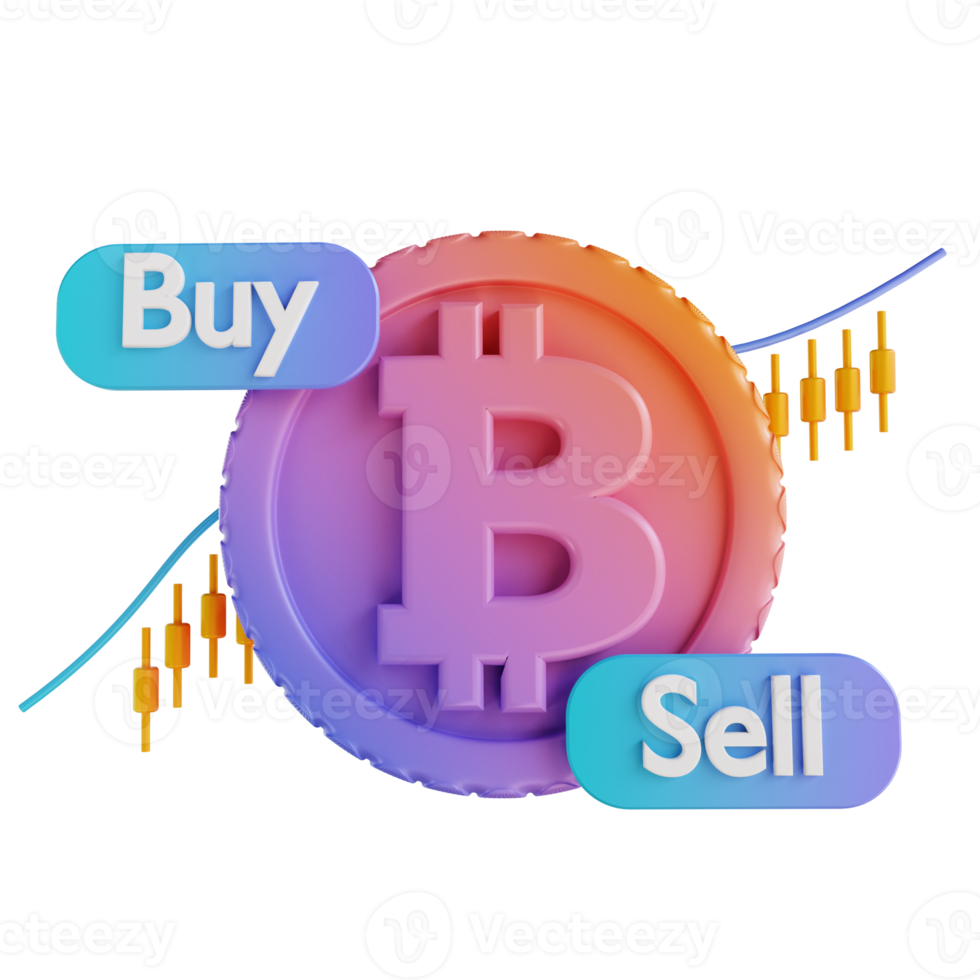 3d illustratie bitcoin kopen en verkopen png