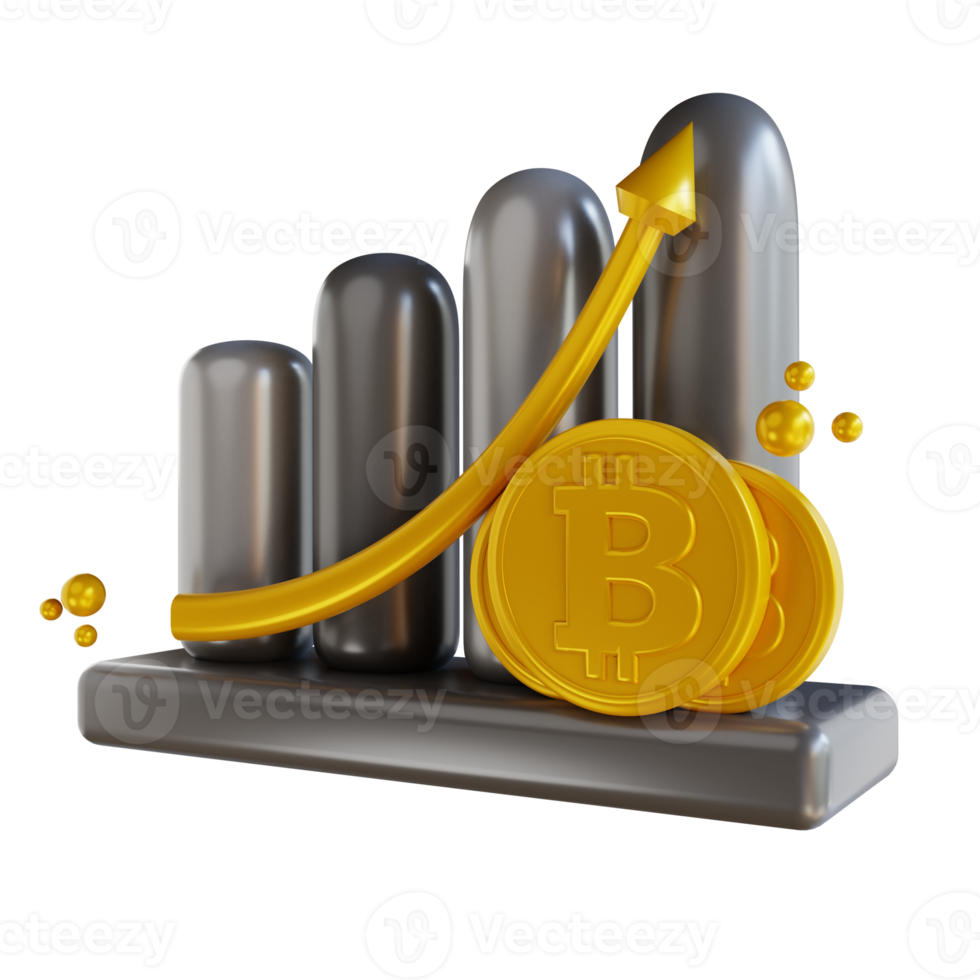 3D illustration  bitcoin chart rising png