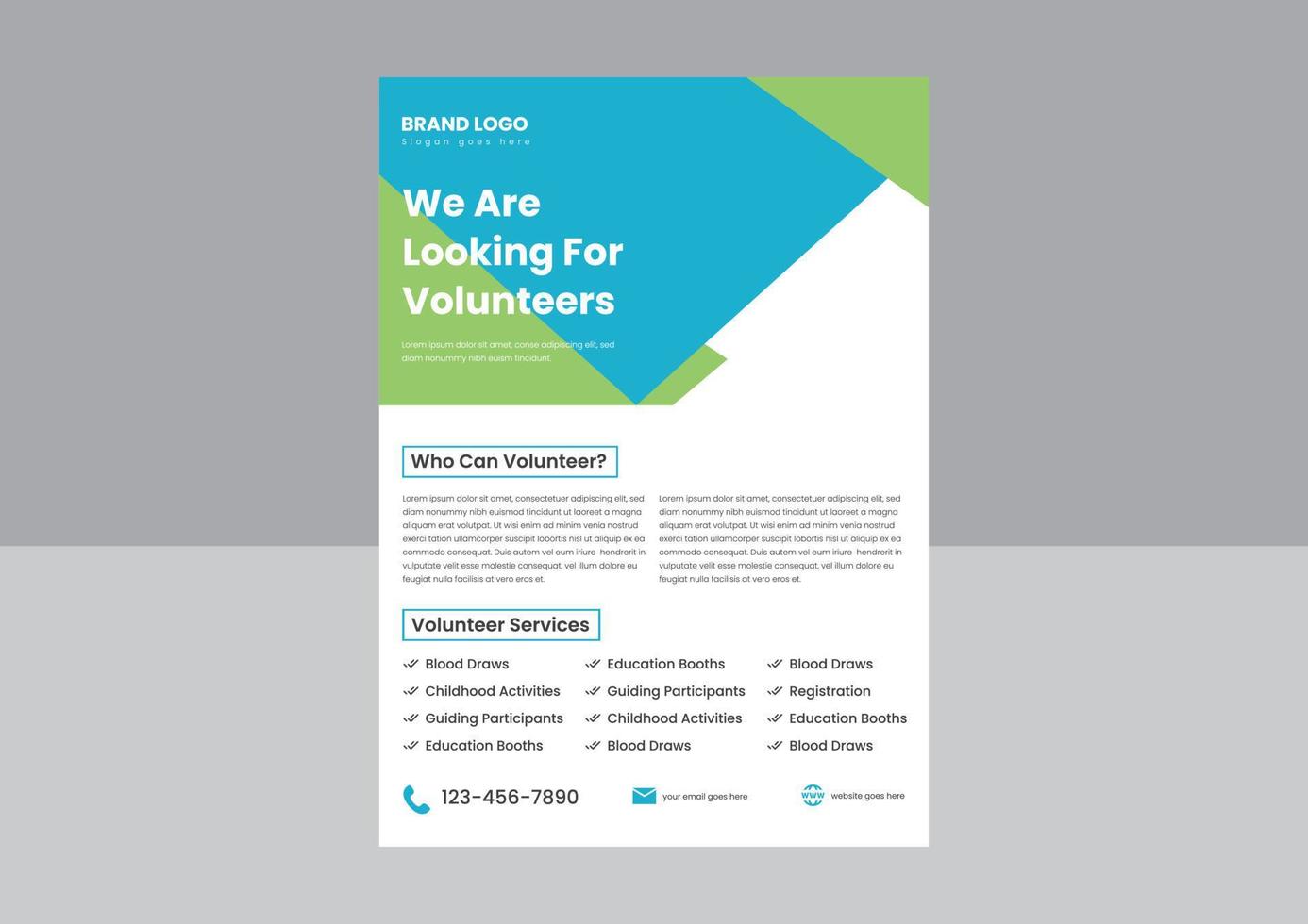 Volunteers needed flyer poster design template. we are looking for a volunteer flyer poster design. volunteer flyer poster design. vector