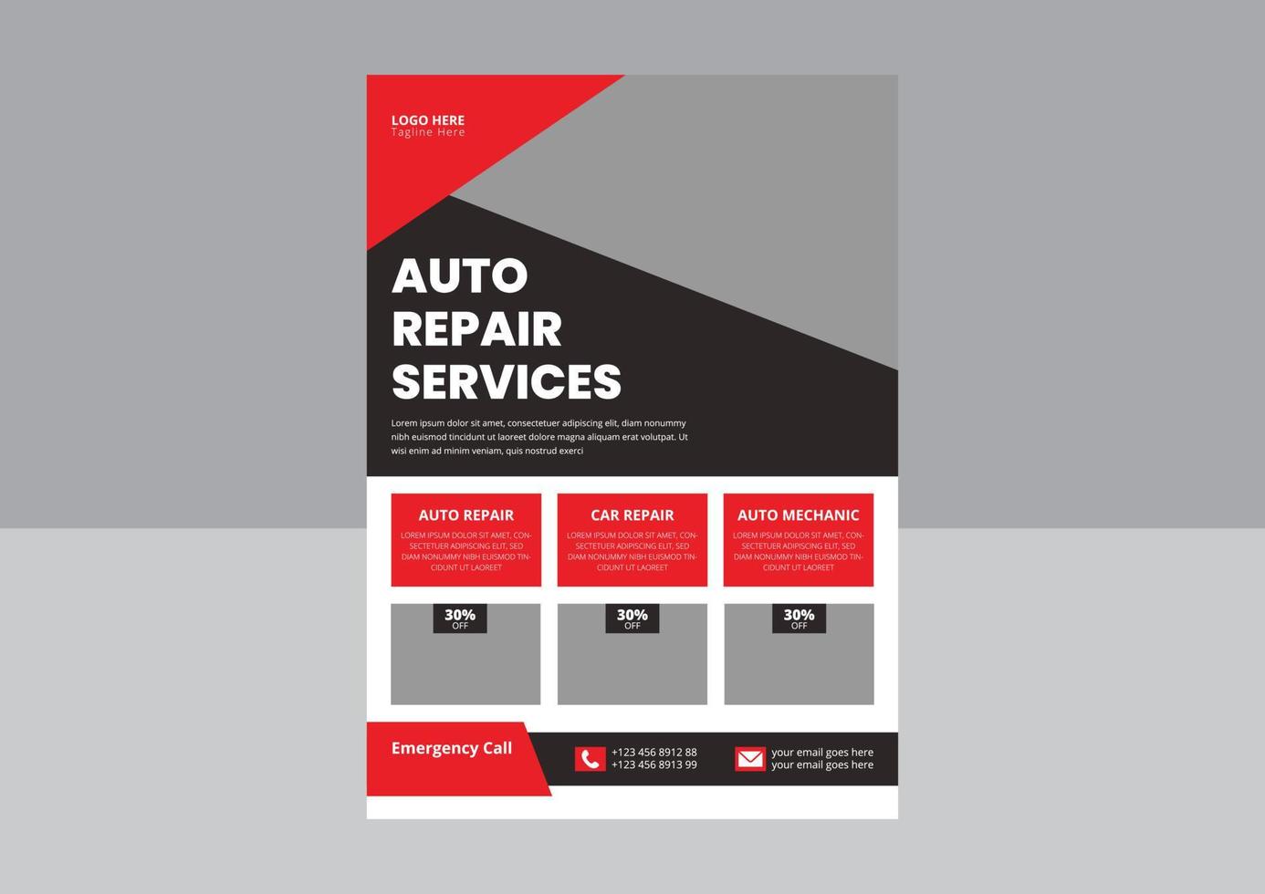 Auto Repair Flyer Template, Automobile Service flyer, car wash, Car Maintenance flyer. Car Repair Service Flyer Design. vector