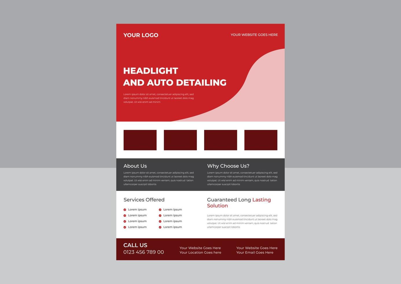 Headlight flyer template design template, Headlight repair services flyer design, Headlight repair service poster leaflet design. cover, a4 size, flyer, print ready vector