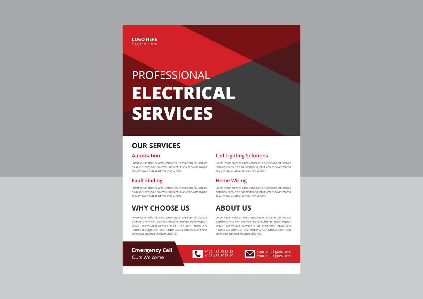Professional electrical service poster and flyer. Electrician and Electrical Company Flyer, Home Appliance Repair Service Flyer. vector