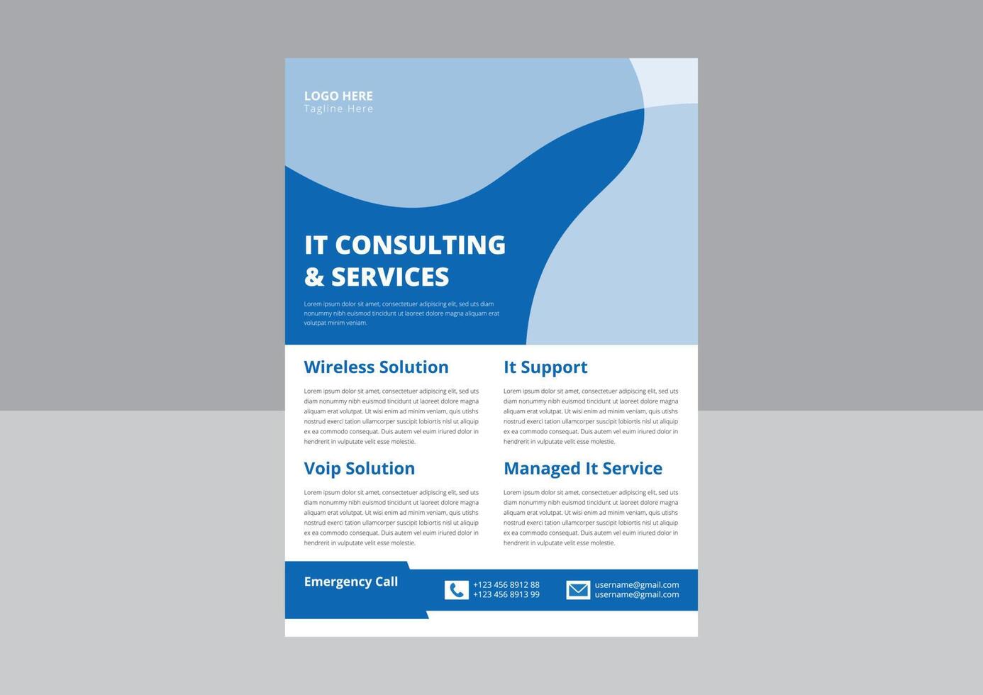 IT service and management flyer template idea sample. Business abstract vector template. Annual Report, Cover, Poster, Flyer, Simple Business flyer layout template.