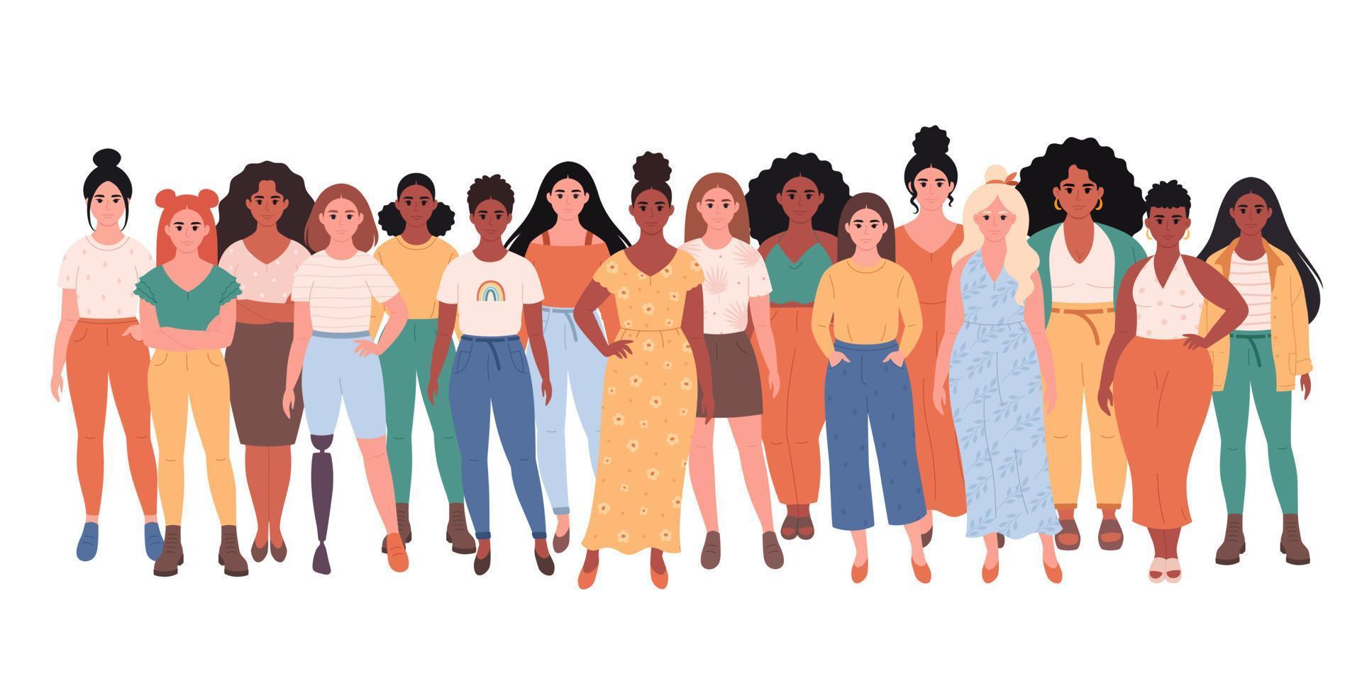 Women of different races, body types, hairstyles. Women with physical  disability. 9394855 Vector Art at Vecteezy