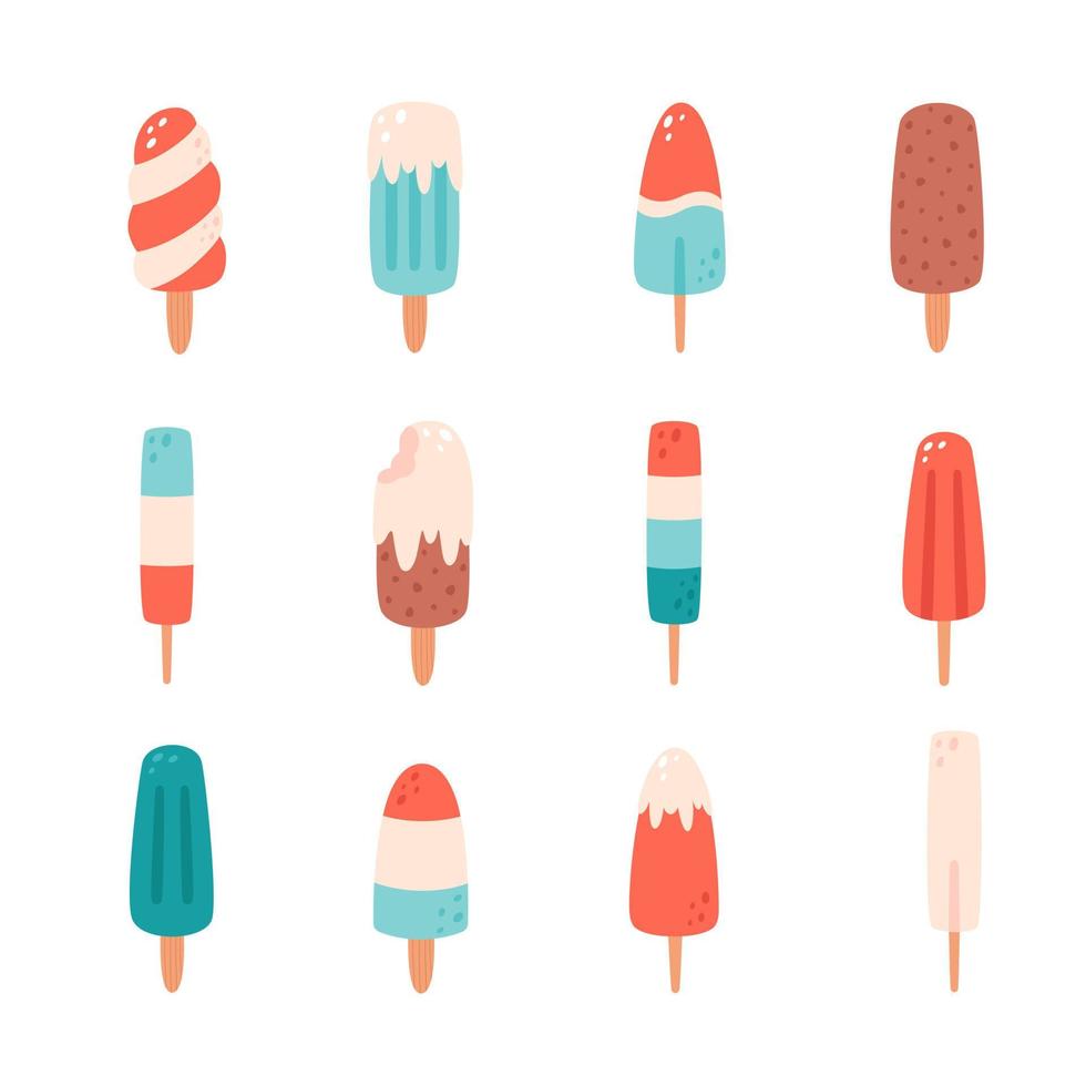 Ice lolly, fruit ice cream collection. Summertime, hello summer. vector