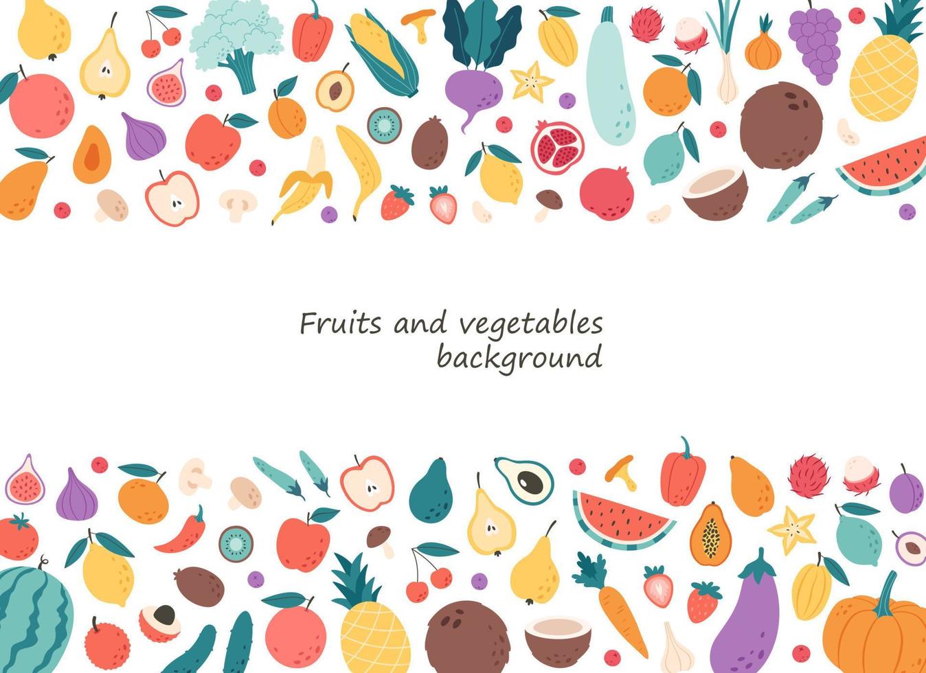 fondo de verduras, frutas, bayas y setas. nutrición orgánica natural. alimentos saludables, productos dietéticos vector