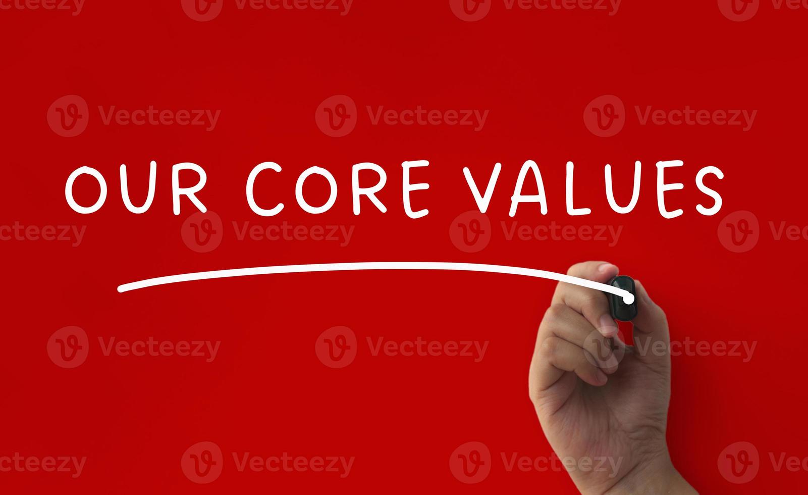 Our core values text written on red cover background. Business concept photo