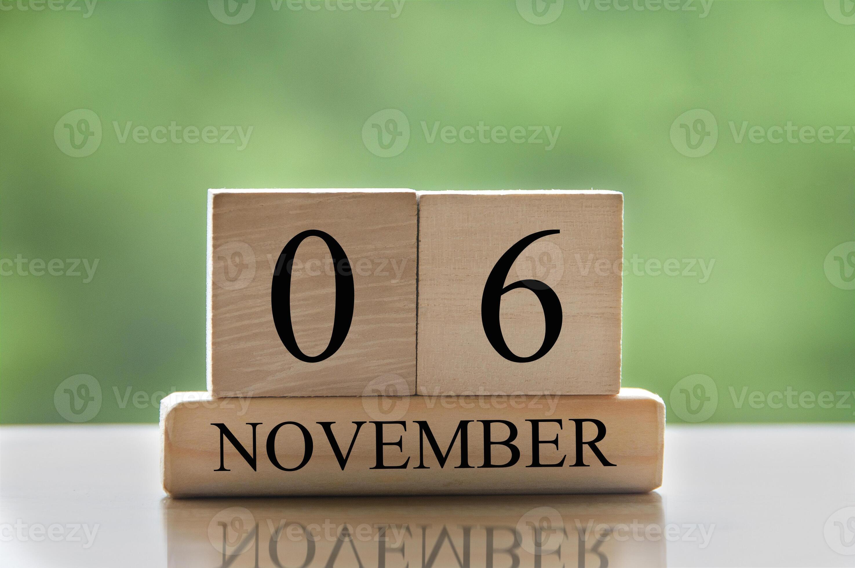 November 6 calendar date text on wooden blocks with copy space. 9394996