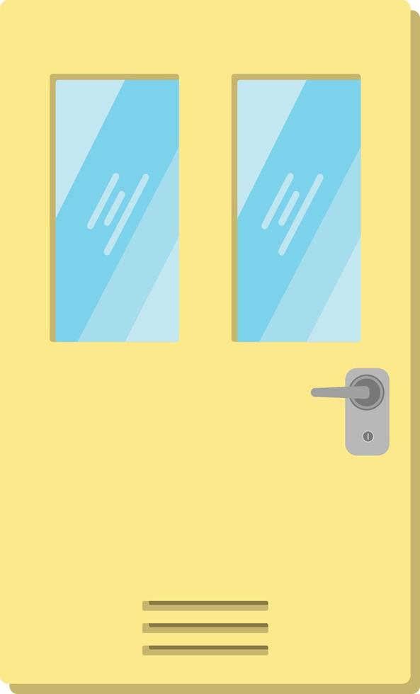 Wooden door with glass window flat vector design