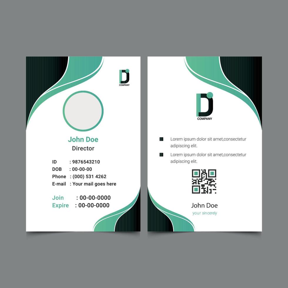 tarjeta de identificación de empresa moderna y simple con vector libre de color degradado verde y negro.