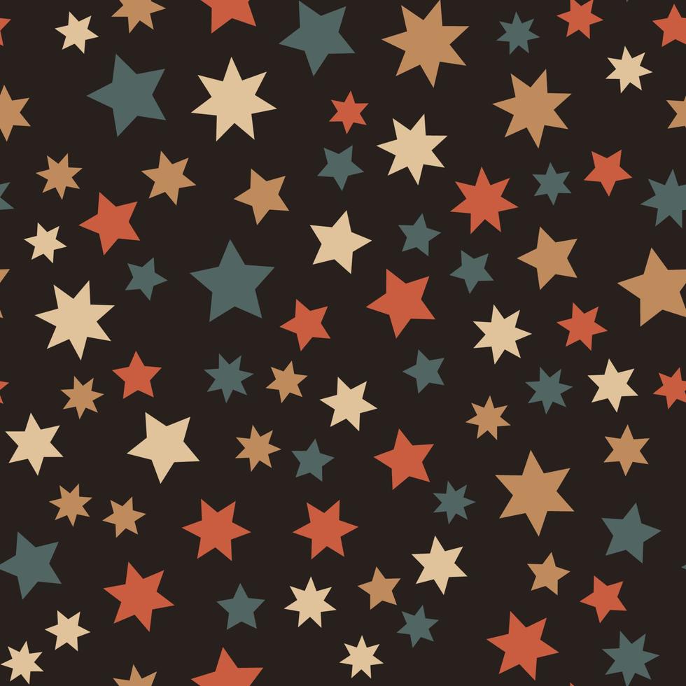 patrón simple sin fisuras con estrellas de colores sobre un fondo oscuro. vector