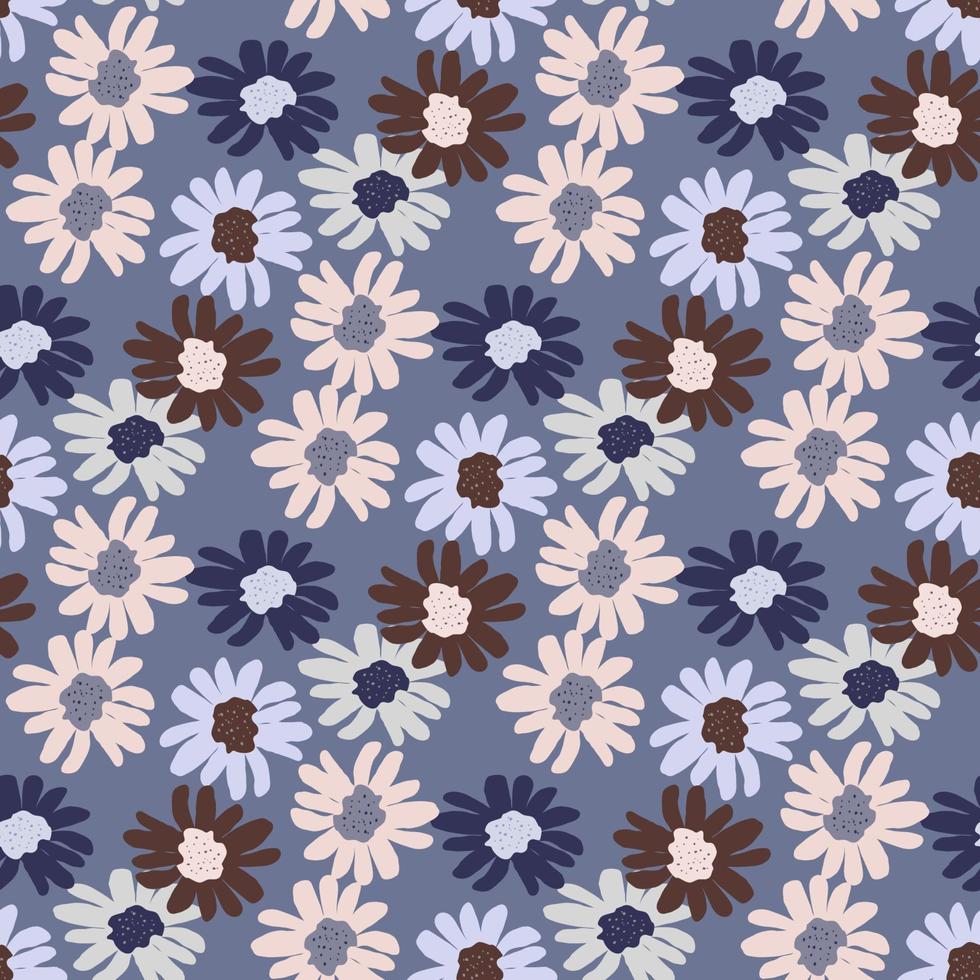 Seamless Pattern with Multicolored Flowers on a Blue Background vector