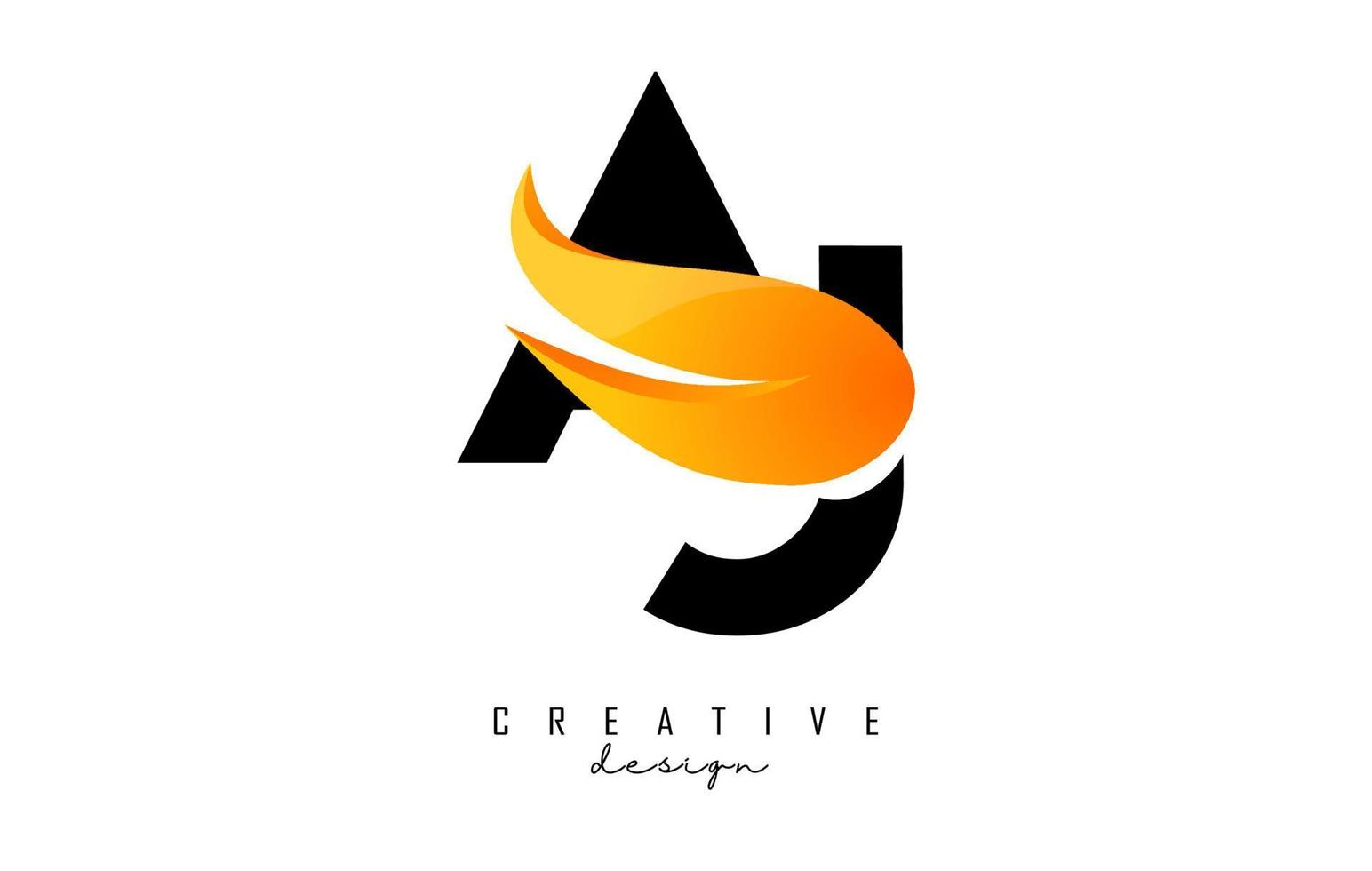 Vector illustration of abstract letters AJ a j with fire flames and Orange Swoosh design.