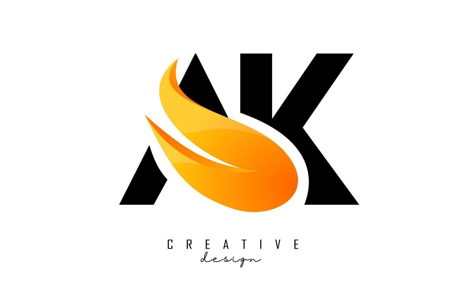 Vector illustration of abstract letters Ak a k with fire flames and Orange Swoosh design.