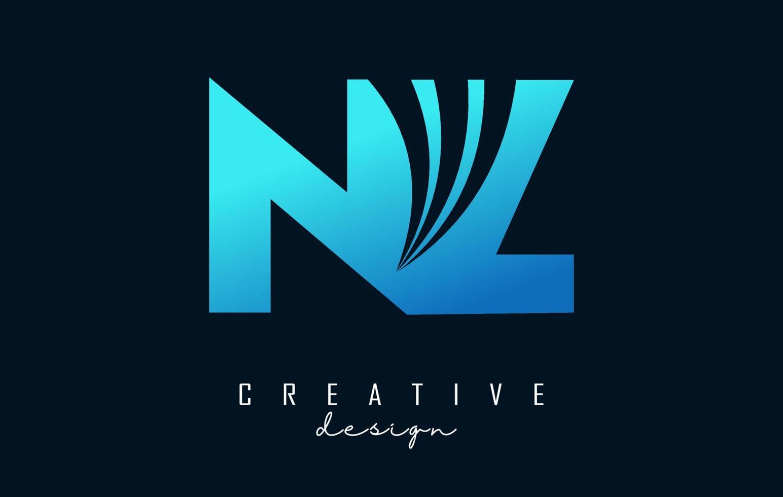 logotipo creativo de letras azules nz nz con líneas principales y diseño de concepto de carretera. letras con diseño geométrico. vector