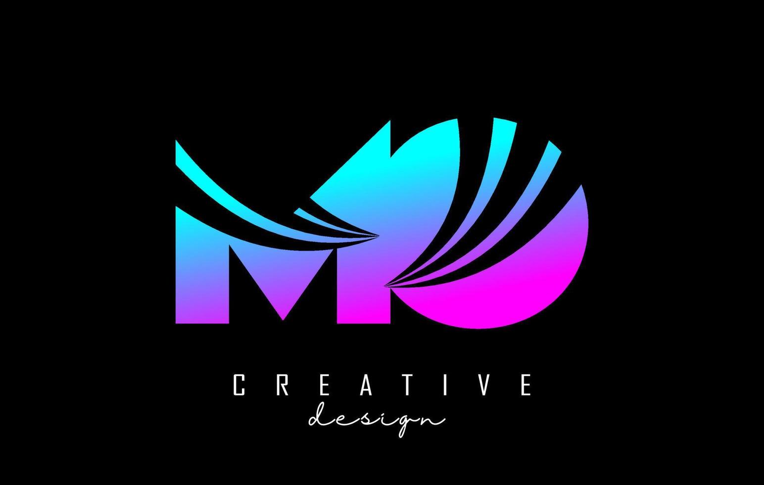 Creative colorful letters MO m o logo with leading lines and road concept design. Letters with geometric design. vector