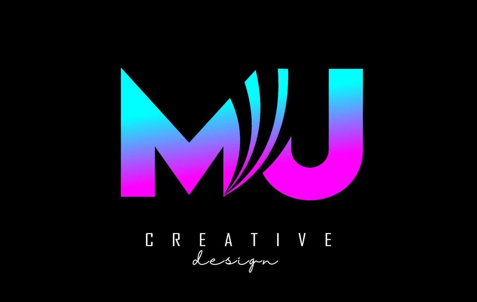 Creative colorful letters MU m u logo with leading lines and road concept design. Letters with geometric design. vector