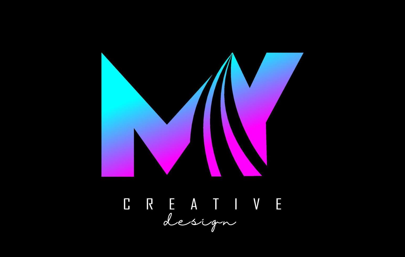 Creative colorful letters My m y logo with leading lines and road concept design. Letters with geometric design. vector