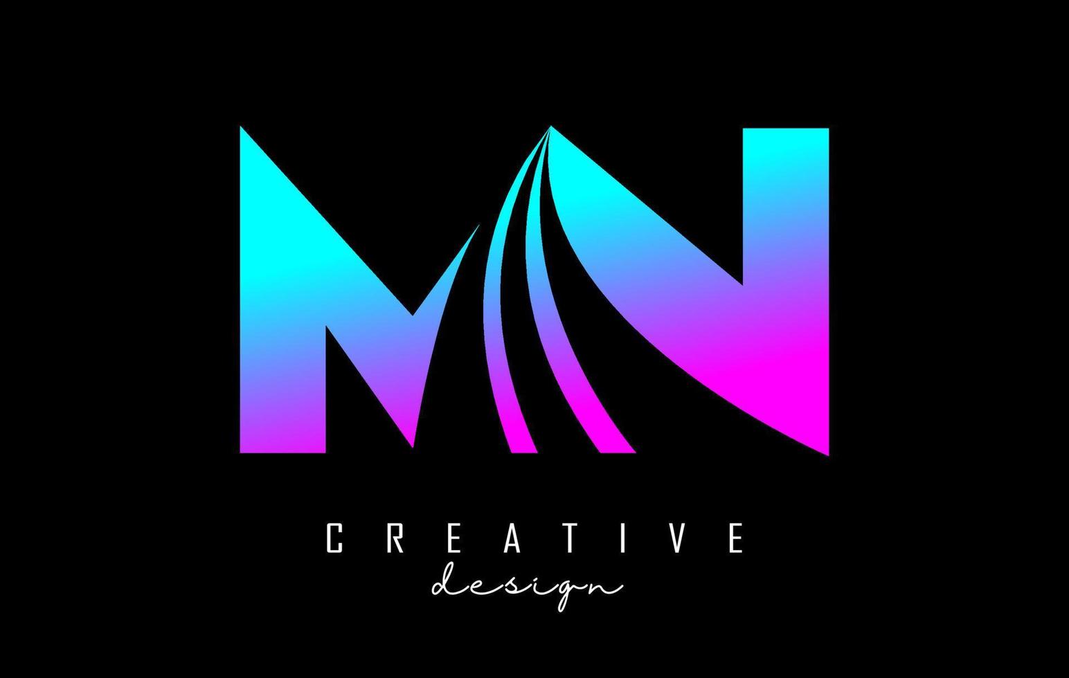 Creative colorful letters MN m n logo with leading lines and road concept design. Letters with geometric design. vector