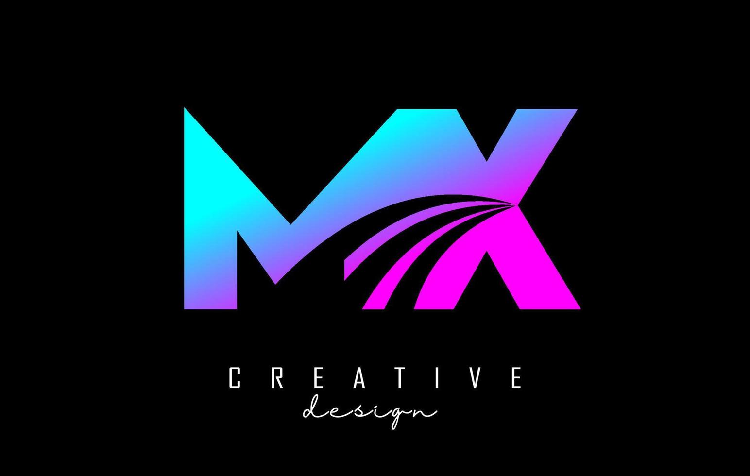 Creative colorful letters MX m X logo with leading lines and road concept design. Letters with geometric design. vector